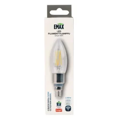 LED-filamenttilamppu Emax Smart Home WIFI, C35/E14, 5.5W, 500lm, CCT 2700-6500K, himmennettävä