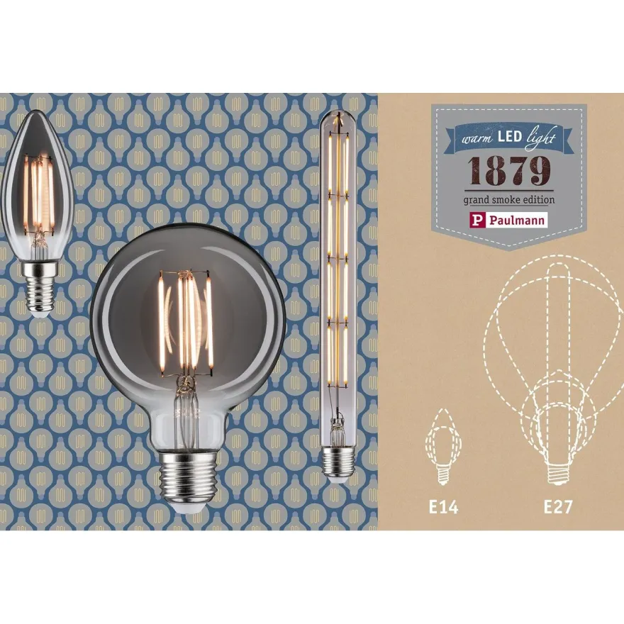 LED-filamenttilamppu Paulmann 1879 Edition Tube, E14, 130lm, 4W, 1800K, himmennettävä, savulasi