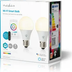 LED-lamppu Nedis SmartLife RGB Wi-Fi WIFILRC20E27, 9W, E27, 2700-6500K, 2kpl