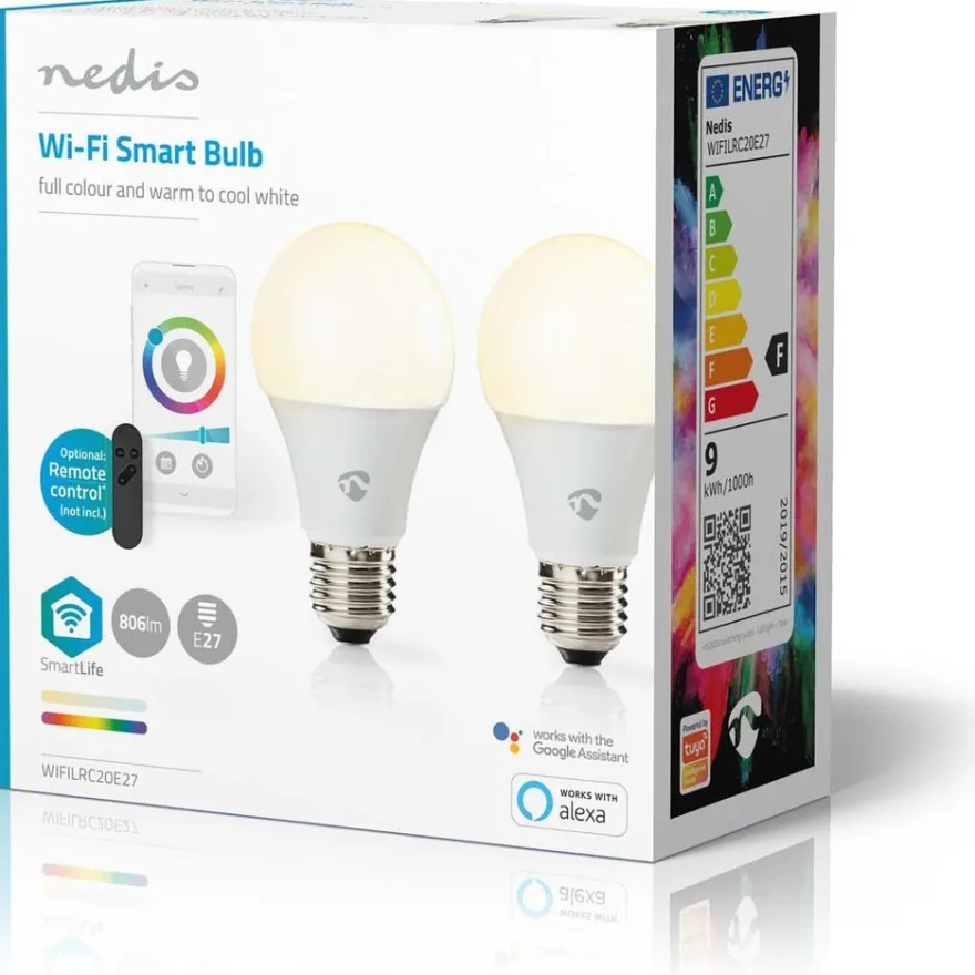 LED-lamppu Nedis SmartLife RGB Wi-Fi WIFILRC20E27, 9W, E27, 2700-6500K, 2kpl