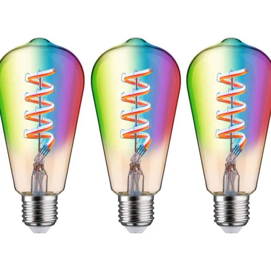 LED-älylamppu Paulmann Smart Home Zigbee 3.0, ST64, E27, 470lm, 6.3W, RGBW+, filamentti, himmennettävä, kulta, 3kpl