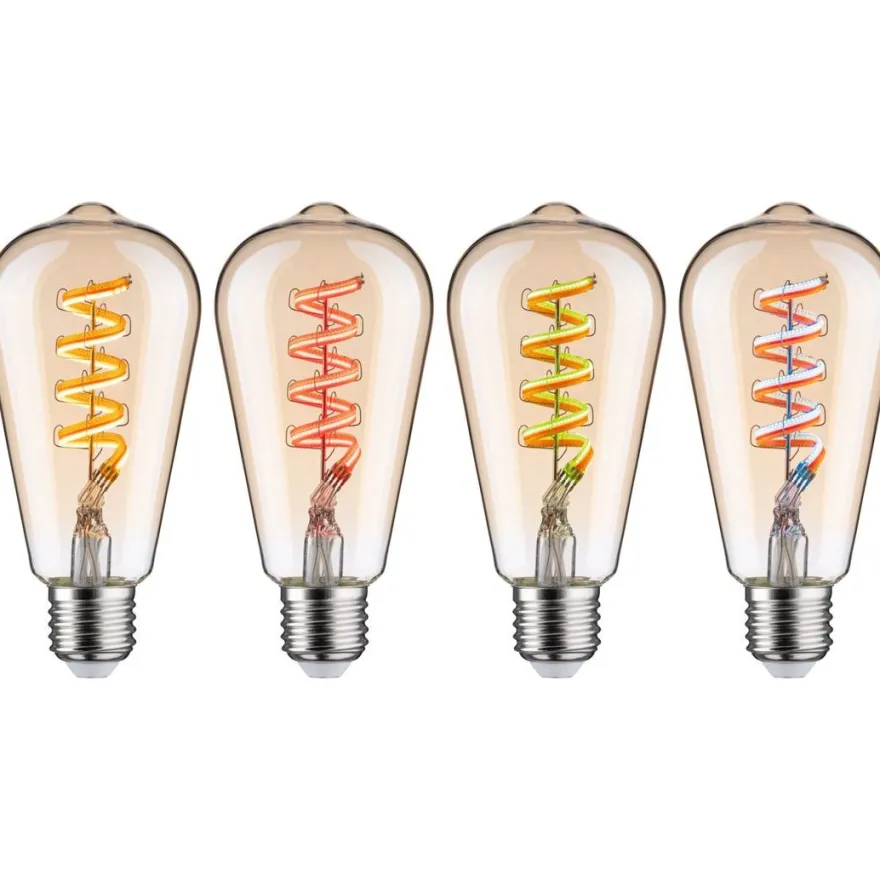 LED-älylamppu Paulmann Smart Home Zigbee 3.0, ST64, E27, 470lm, 6.3W, RGBW+, filamentti, himmennettävä, kulta, 3kpl