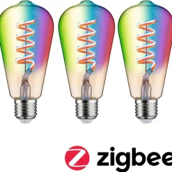 LED-älylamppu Paulmann Smart Home Zigbee 3.0, ST64, E27, 470lm, 6.3W, RGBW+, filamentti, himmennettävä, kulta, 3kpl