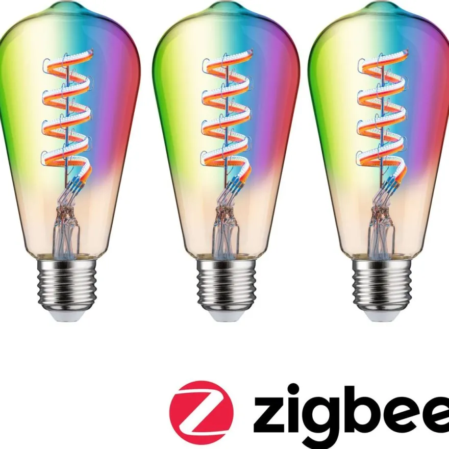 LED-älylamppu Paulmann Smart Home Zigbee 3.0, ST64, E27, 470lm, 6.3W, RGBW+, filamentti, himmennettävä, kulta, 3kpl