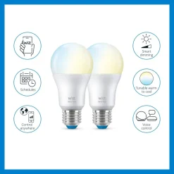 LED-älypolttimo WiZ, Wi-Fi, 2700-6500K, 8W, E27, 2kpl