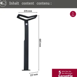 LED-pollarivalaisin Paulmann Alara Smart Home Zigbee 3.0 665mm hämäräohjattu liiketunnistin IR 3000 - 2200K 10W 450lm antrasiitti