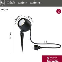 LED-puutarhaspotti Paulmann Kikolo, Smart Home Zigbee 3.0, IP65, 90mm, säädettävä värilämpötila, antrasiitti