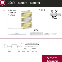 LED-valonauha Paulmann MaxLED 500 Full-Line COB, aloituspakkaus, 3m, 19W, 600lm/m, 480LEDs/m, 6500K, 36VA