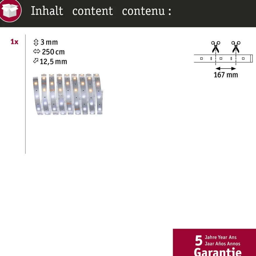 LED-valonauha Paulmann MaxLED 250, 270lm/m, säädettävä värilämpötila, eri kokoja