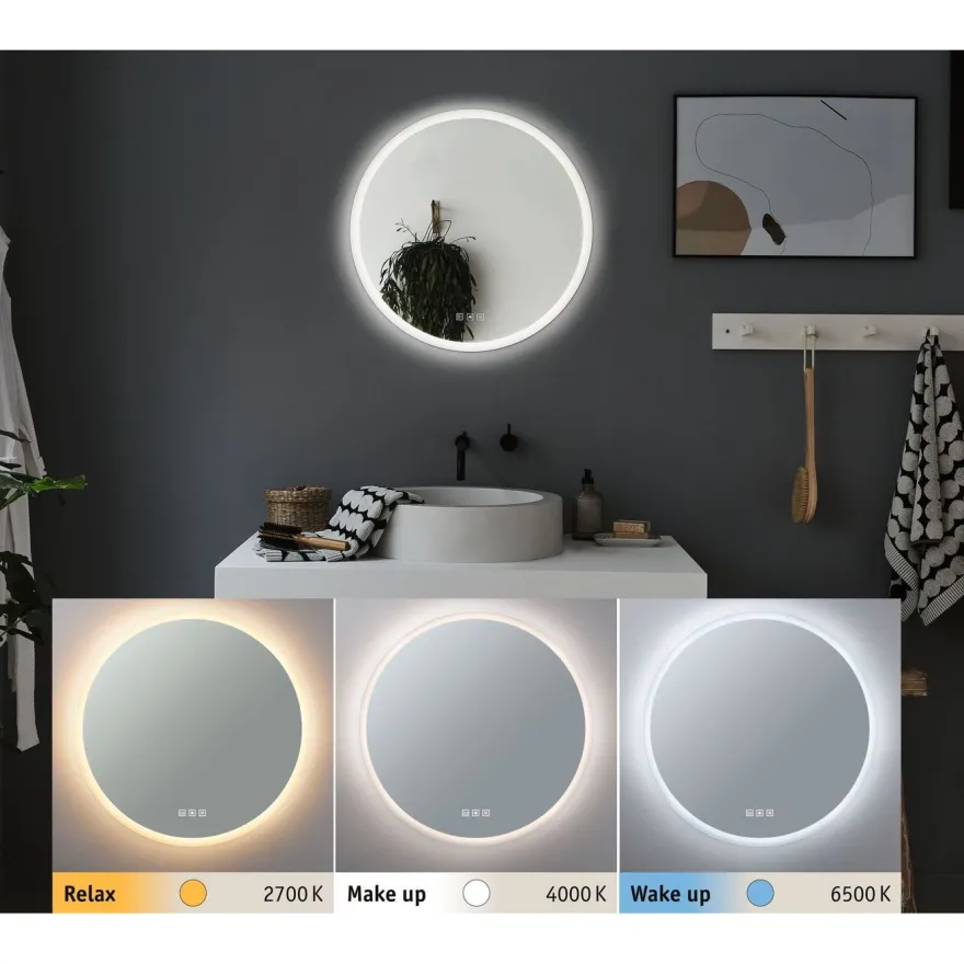 LED-valopeili lämmityksellä Paulmann Mirra, IP44, 1580lm, 21W, säädettävä värilämpötila, himmennettävä, valkoinen