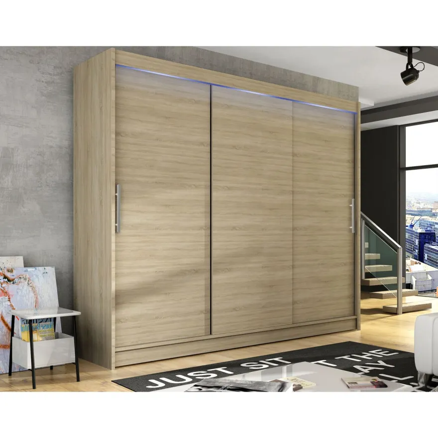 Liukuovivaatekaappi Nomla ASTON / DASTO II, LED-valaistuksella, 250x215cm