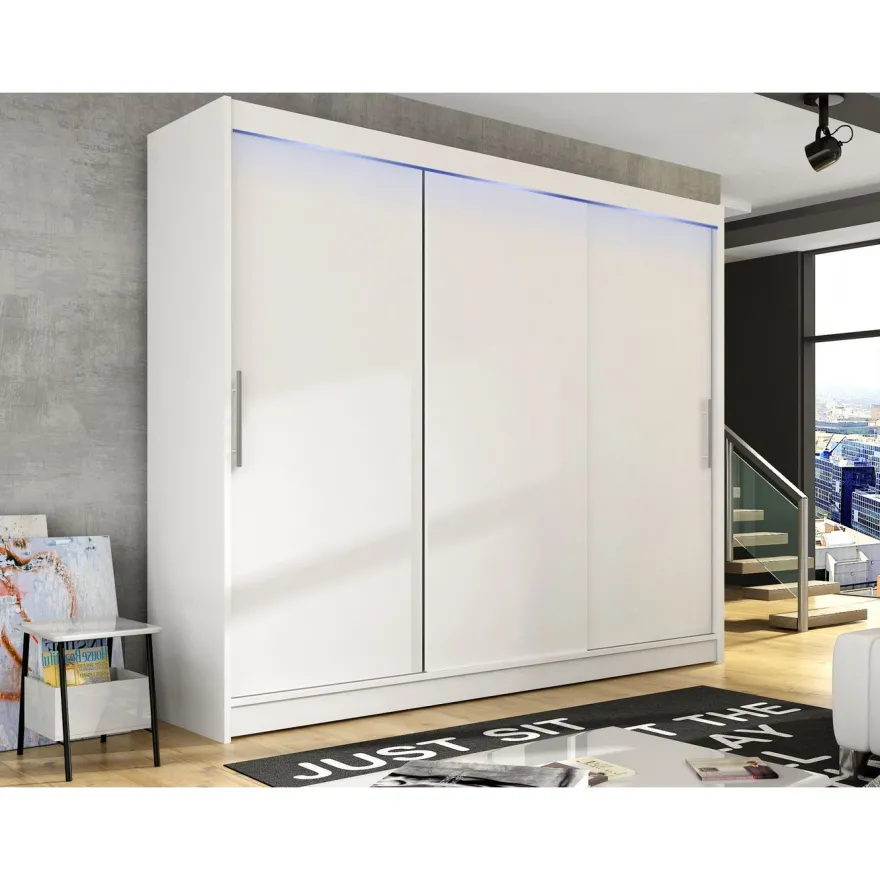 Liukuovivaatekaappi Nomla ASTON / DASTO II, LED-valaistuksella, 250x215cm
