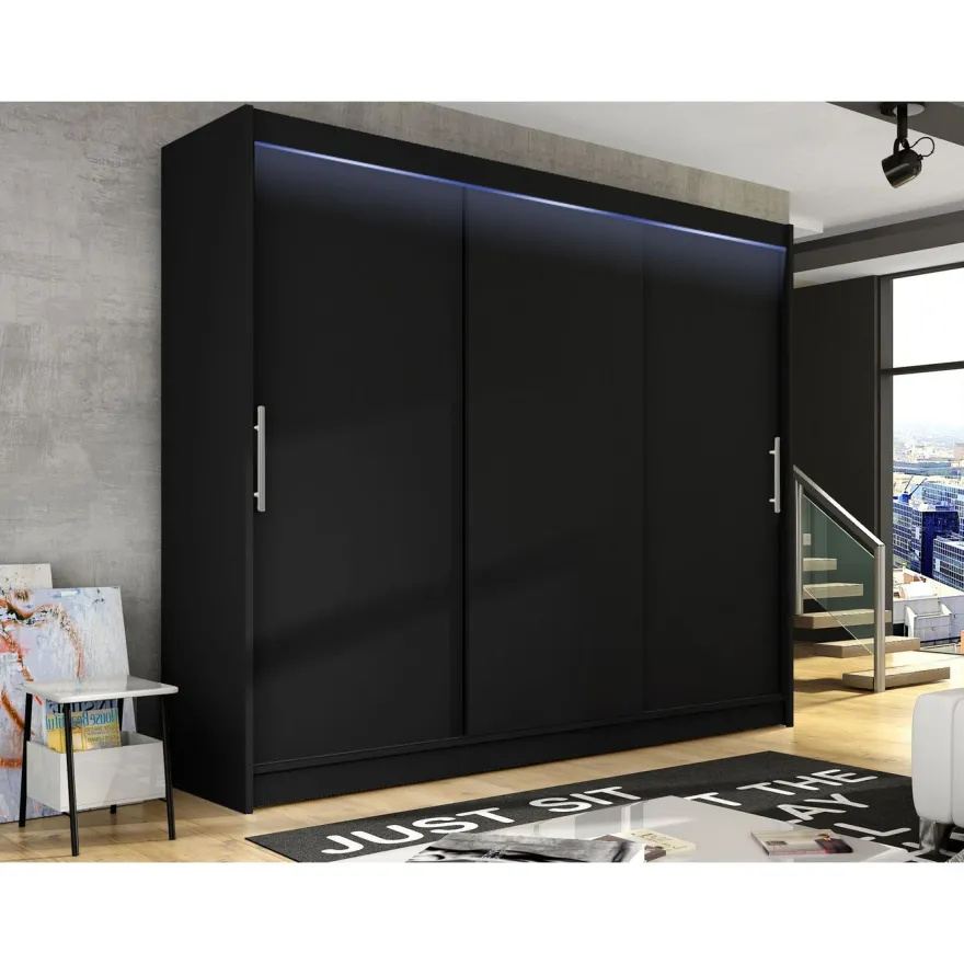 Liukuovivaatekaappi Nomla ASTON / DASTO II, LED-valaistuksella, 250x215cm