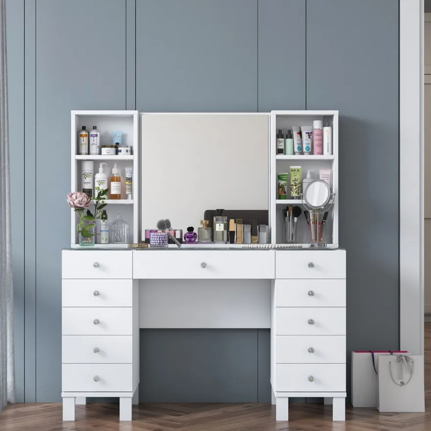 Meikkipöytä Linento Furniture BJ136-3846, leveys 120cm, valkoinen