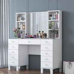 Meikkipöytä Linento Furniture BJ136-3846, leveys 120cm, valkoinen
