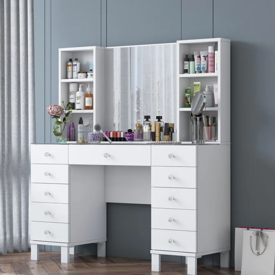Meikkipöytä Linento Furniture BJ136-3846, leveys 120cm, valkoinen