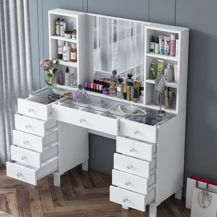 Meikkipöytä Linento Furniture BJ136-3846, leveys 120cm, valkoinen