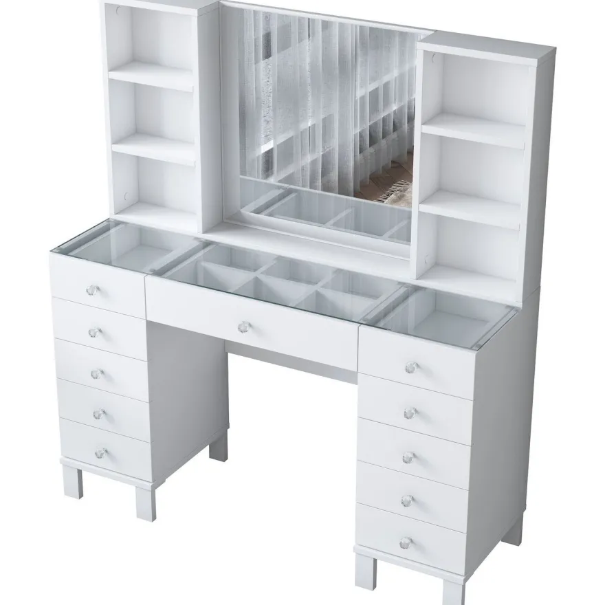 Meikkipöytä Linento Furniture BJ136-3846, leveys 120cm, valkoinen