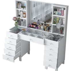 Meikkipöytä Linento Furniture BJ136-3846, leveys 120cm, valkoinen