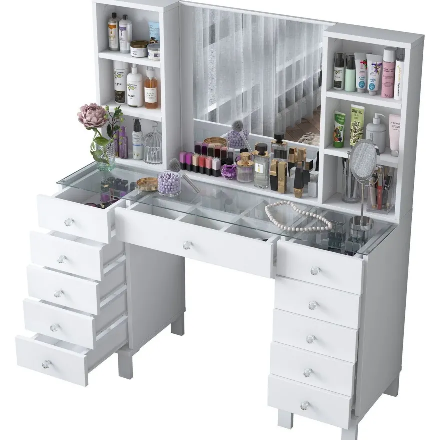 Meikkipöytä Linento Furniture BJ136-3846, leveys 120cm, valkoinen