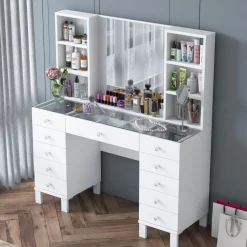 Meikkipöytä Linento Furniture BJ136-3846, leveys 120cm, valkoinen