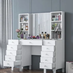 Meikkipöytä Linento Furniture BJ136-3846, leveys 120cm, valkoinen