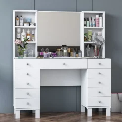 Meikkipöytä Linento Furniture BJ136-3846, leveys 120cm, valkoinen