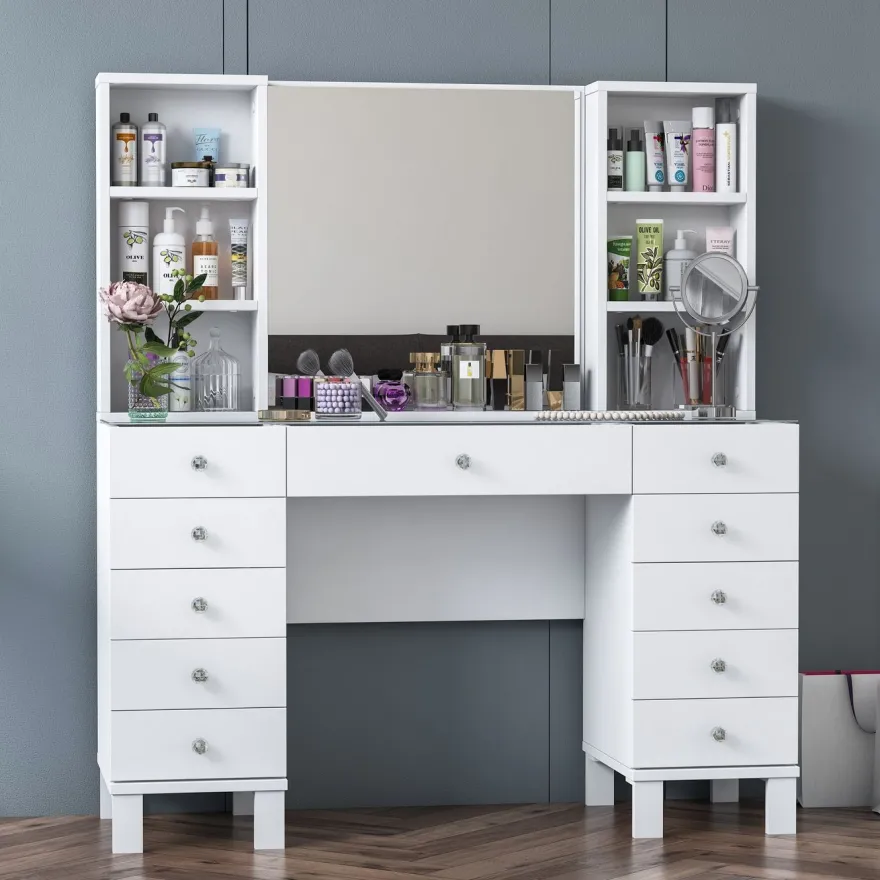 Meikkipöytä Linento Furniture BJ136-3846, leveys 120cm, valkoinen