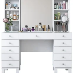 Meikkipöytä Linento Furniture BJ136-3846, leveys 120cm, valkoinen