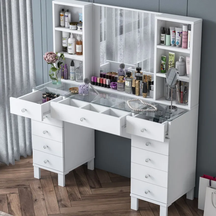 Meikkipöytä Linento Furniture BJ136-3846, leveys 120cm, valkoinen