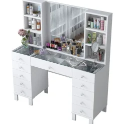 Meikkipöytä Linento Furniture BJ136-3846, leveys 120cm, valkoinen