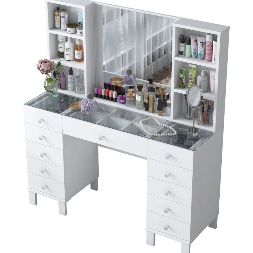 Meikkipöytä Linento Furniture BJ136-3846, leveys 120cm, valkoinen