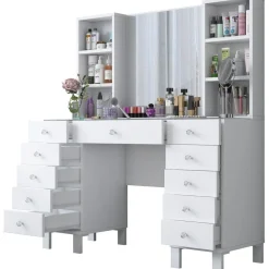 Meikkipöytä Linento Furniture BJ136-3846, leveys 120cm, valkoinen