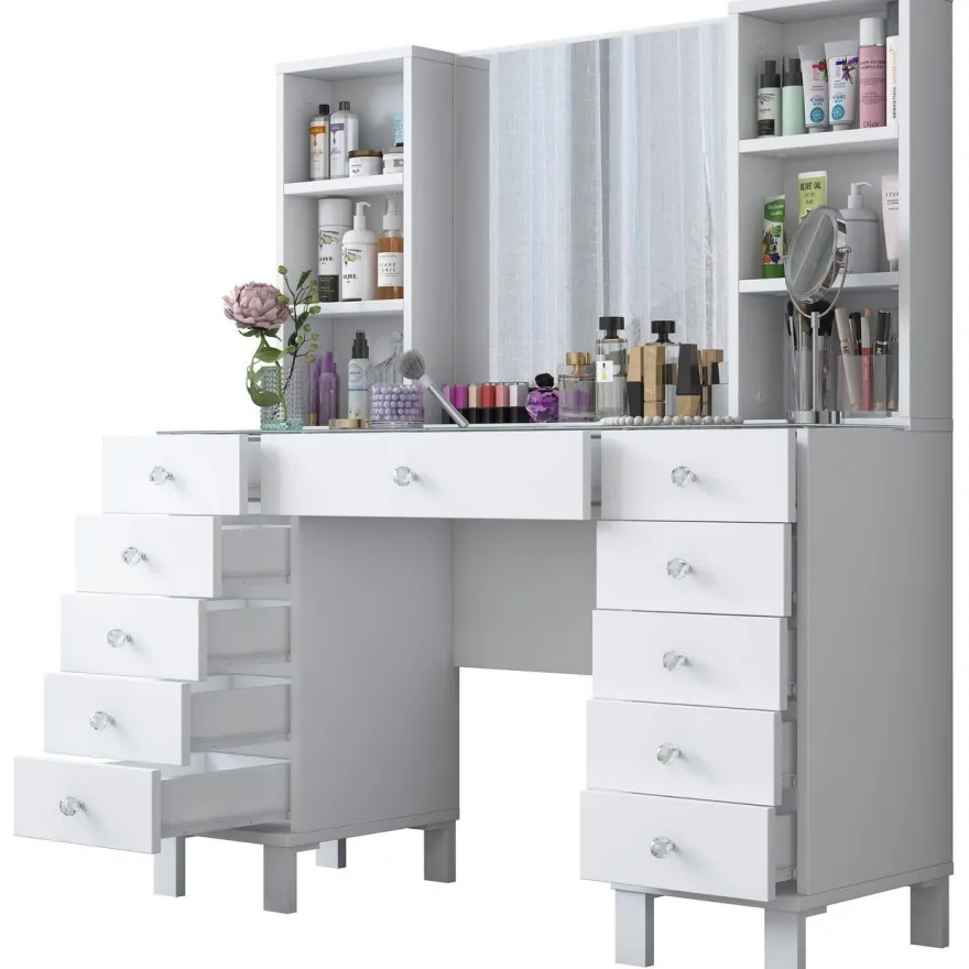 Meikkipöytä Linento Furniture BJ136-3846, leveys 120cm, valkoinen