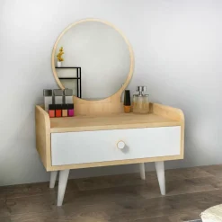Meikkipöytä Linento Furniture Sina, peilillä, valkoinen
