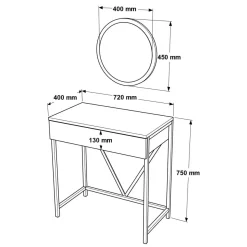 Meikkipöytä Linento Furniture Vg33, valkoinen/kulta