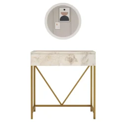 Meikkipöytä Linento Furniture Vg33, valkoinen/kulta