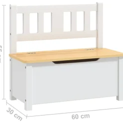 3-osainen lasten pöytä ja tuolisarja säilytyspenkillä, valkoinen ja beige, MDF