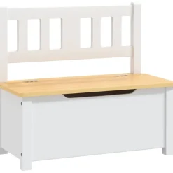 3-osainen lasten pöytä ja tuolisarja säilytyspenkillä, valkoinen ja beige, MDF