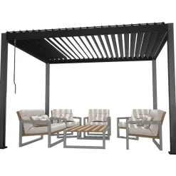 Pergola Home4You Mirador-111, 300x400cm, verhoilla, tummanharmaa