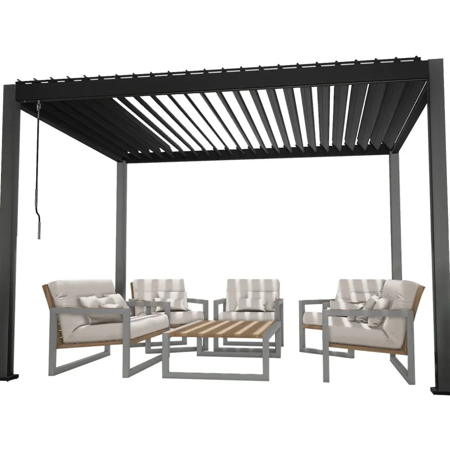 Pergola Home4You Mirador-111, 300x400cm, verhoilla, tummanharmaa