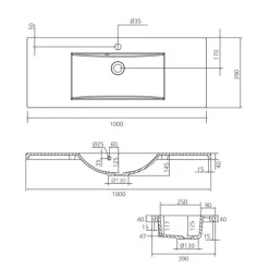 Pesuallas Grip Claudia 100, 1000x390mm, valumarmori, valkoinen