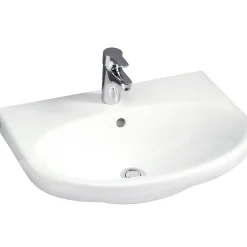 Pesuallas Gustavsberg Nautic, 60 cm, pultti/kannatinkiinnitys, hananreikä keskellä, ylivuotoaukolla, CeramicPlus
