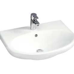 Pesuallas Gustavsberg Nautic, 56 cm, pultti/kannatinkiinnitys, hananreikä keskellä, CeramicPlus