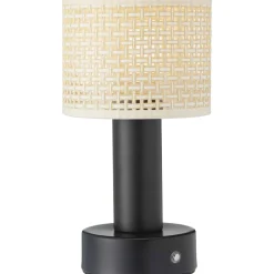 Pöytävalaisin PR Home Tiara, ladattava, Ø13cm, rottinkivarjostin, musta