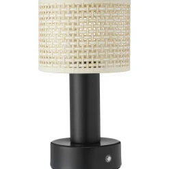 Pöytävalaisin PR Home Tiara, ladattava, Ø13cm, rottinkivarjostin, musta