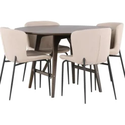 Ruokailuryhmä Venture Home, ⌀100cm ruskea Kaseidon-pöytä + 4 Modesto-tuolia