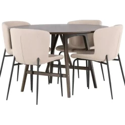 Ruokailuryhmä Venture Home, ⌀100cm ruskea Kaseidon-pöytä + 4 Modesto-tuolia