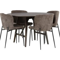 Ruokailuryhmä Venture Home, ⌀100cm ruskea Kaseidon-pöytä + 4 Modesto-tuolia