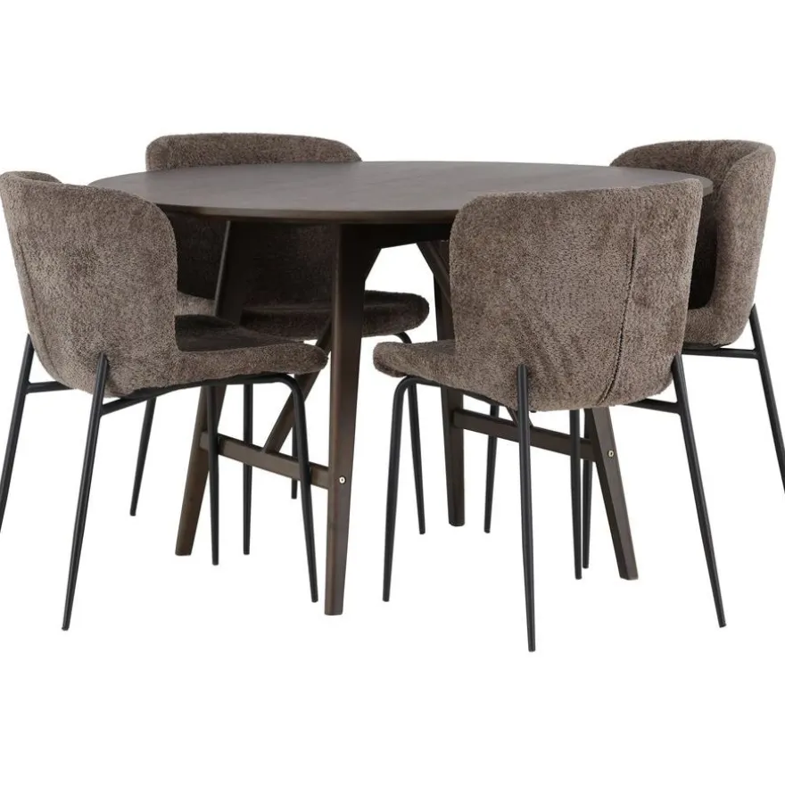 Ruokailuryhmä Venture Home, ⌀100cm ruskea Kaseidon-pöytä + 4 Modesto-tuolia